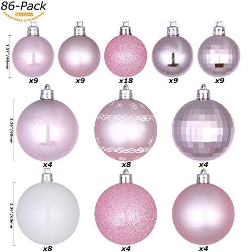Sea Team 86-Pack Pink Shatterproof Plastic Christmas Ornaments - Multi-Size Holiday Decor
