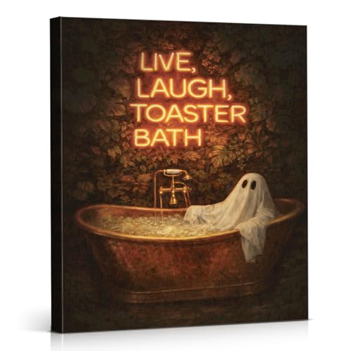 Funny Ghost Wall Art, Dark Humor Canvas Print, 8x10 Inch Gothic Bathroom Decor
