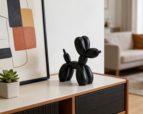 4-Inch Matte Black Balloon Dog Sculpture Resin Statue for Home Decor