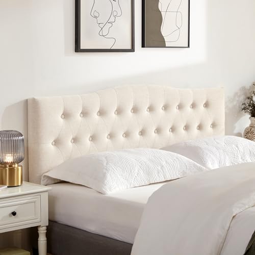 Queen Size Tufted Upholstered Headboard, Adjustable Height Fabric Headboard