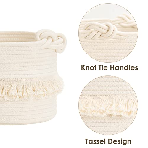 Small Woven Cotton Rope Basket with Tassels - 9.5" Nursery Storage Bin