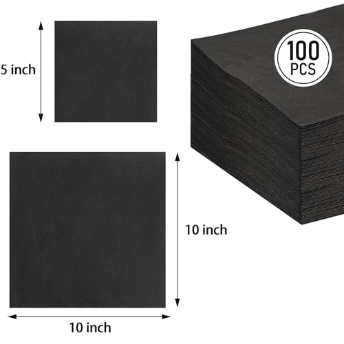 FLOWERCAT Black Cocktail Napkins 100-Count 2-Ply Disposable 10x10 Inches for Parties
