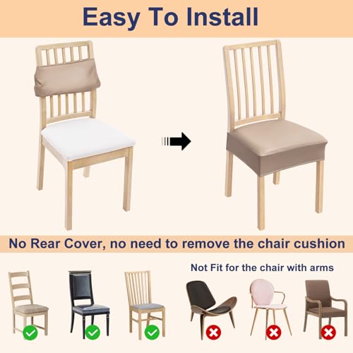 Waterproof PU Leather Dining Chair Covers Set of 4 - Stretch Fit & Easy to Install
