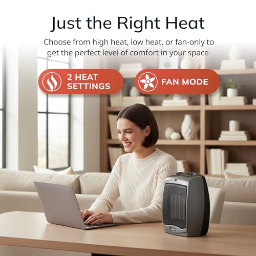 Lasko Portable Electric Ceramic Space Heater with Thermostat, 1500W Dark Gray