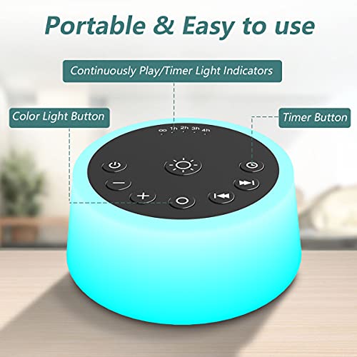 White Noise Sound Machine with 10 Color Night Light & 25 Soothing Sounds