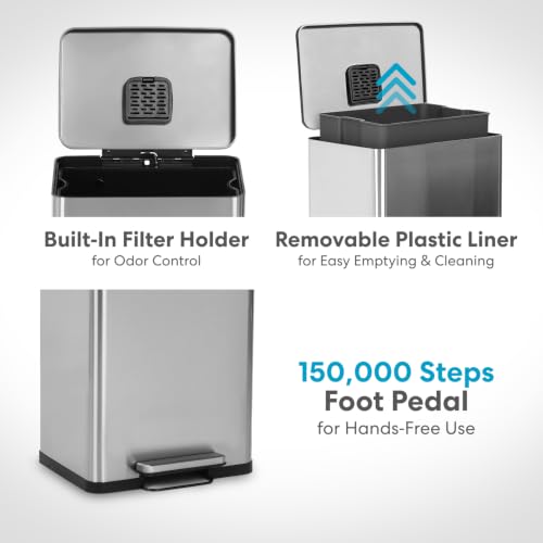 50 Liter Stainless Steel Step Trash Can with Soft-Close Lid