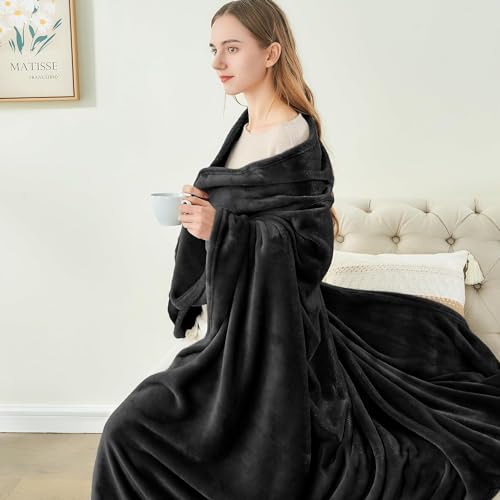 BEDELITE Plush Fleece Throw Blanket for Couch & Bed - Soft 50"x60" Black