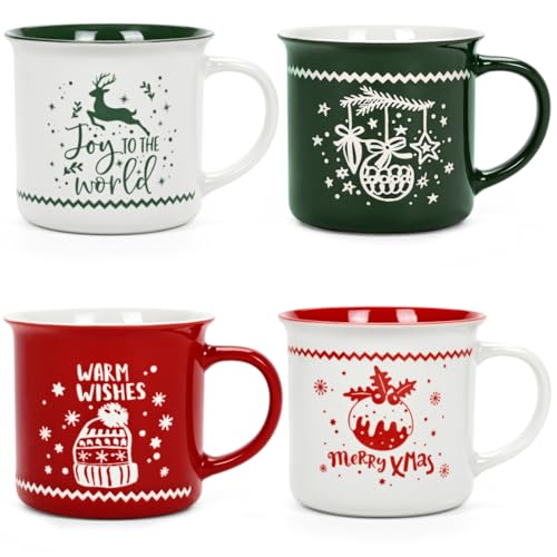 YHRJWN Christmas Mugs, Mugs Set of 4, Xmas Gifts for Women Men,