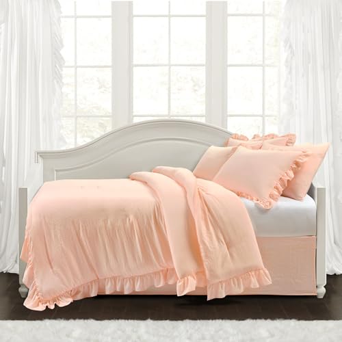 Ruffled 6-Piece Daybed Comforter Set - Blush Pink Microfiber Bedding