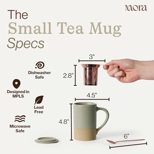 MORA Thyme Ceramic Tea Mug with Infuser, Lid & Spoon - 12 oz, Microwave & Dishwasher Safe