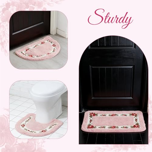 5-Piece Floral Bathroom Rug Set, Soft Absorbent Non-Slip Rose Bath Mats