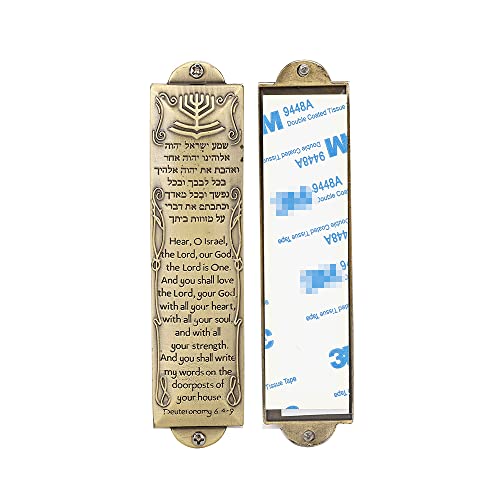 Metal Mezuzah Case for Door, 5.3-Inch Bronze with Peel and Stick Adhesive