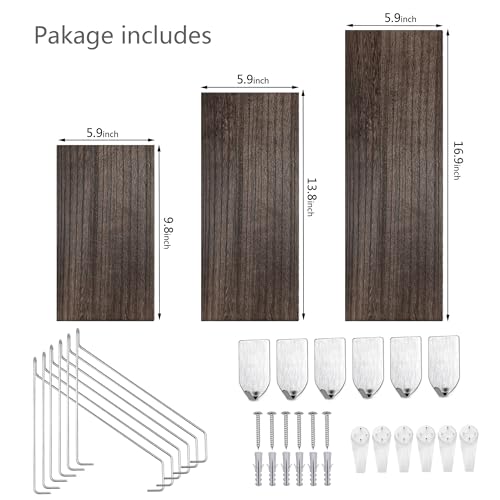 Rustic Wood Floating Wall Shelves - Set of 3 No-Drill Display Racks
