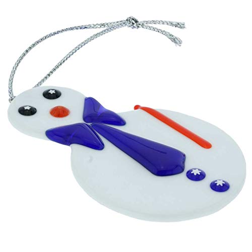 Murano Glass Snowman Christmas Ornament - Handmade Venice Blue Decor