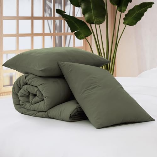 3-Piece Olive Green Queen Comforter Set - Soft Down Alternative Bedding