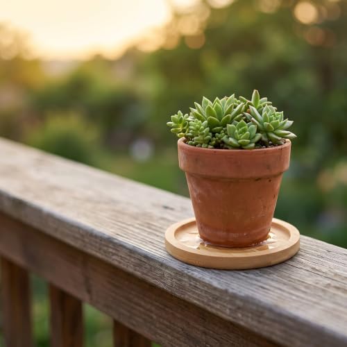 SEHOI 20 PCS 5 Inch Natural Bamboo Coasters & Planter Saucer Trays - Round Wooden Drink & Plant Pot Holders