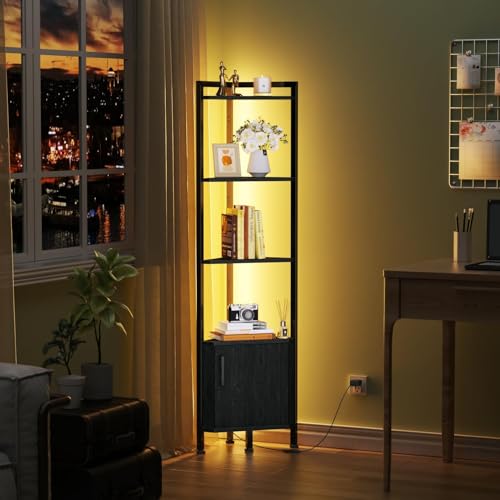 5-Tier Corner Bookshelf with LED Lighting and Storage Cabinet, 62.8-Inch Tall