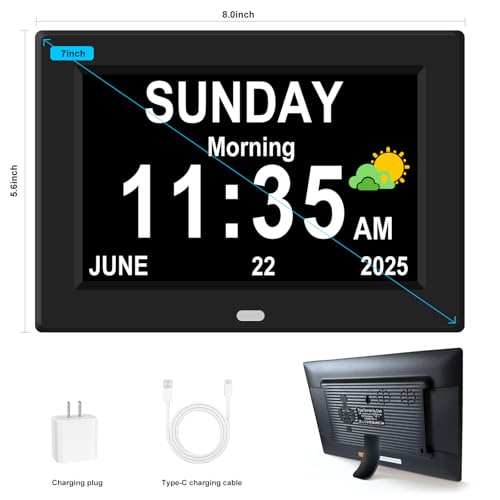7-Inch Digital Alarm Clock for Seniors with Large HD Calendar Display