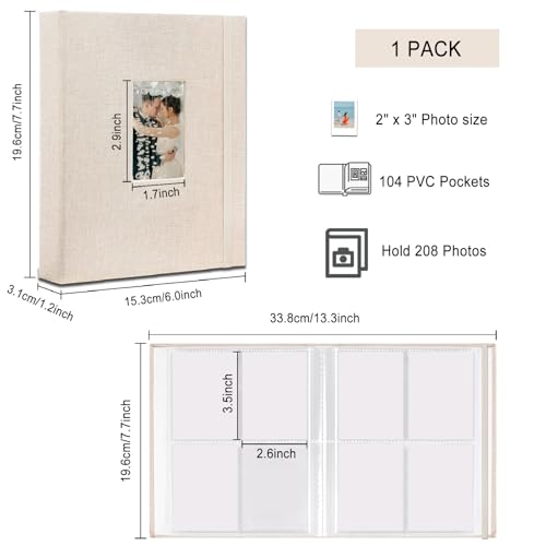 Linen Hardcover Photo Album for 2x3 Instant Film, Holds 208 Photos, Beige