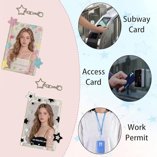 2 Pack Acrylic Photocard Holder Keychain with Cute Star Pendant