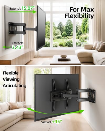 Full Motion TV Wall Mount Bracket for 32-74 Inch TVs, Swivel & Tilt Dual Arms