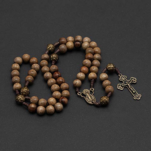 Handmade Solid Walnut Wood Rosary with Our Lady Centerpiece