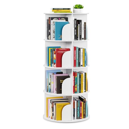 4-Tier 360 Rotating Bookshelf Tower Spinning Bookcase Corner Storage White