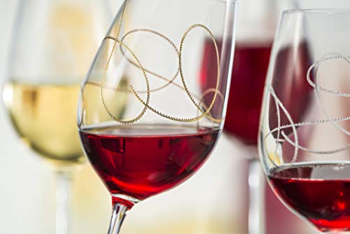 Barski Crystal Wine Goblet Set of 2 - European Lead-Free Glass with String Design, 14 oz