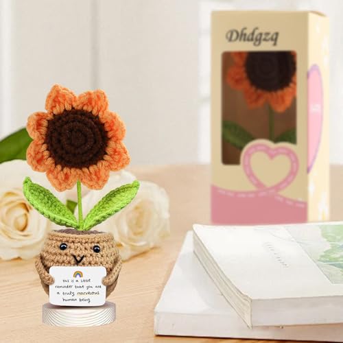 Handmade Crochet Sunflower Doll Gift - Desk Decor, Appreciation Card Included