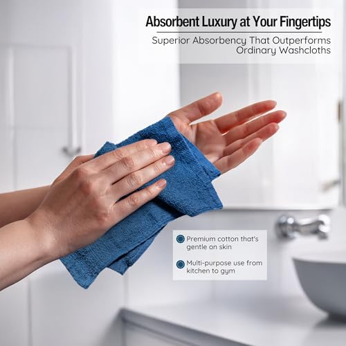 Living Fashions 13x13 Inch Extra Soft Wash Cloths 12 Pack - Absorbent & Durable Towels