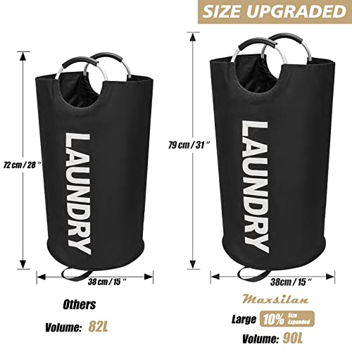 Maxsilan 90L Large Collapsible Tall Laundry Basket Hamper, Black