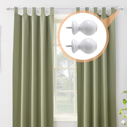 Wooden Curtain Rod Finials, 1-Inch End Caps for 28mm Rods, White, 2-Pack