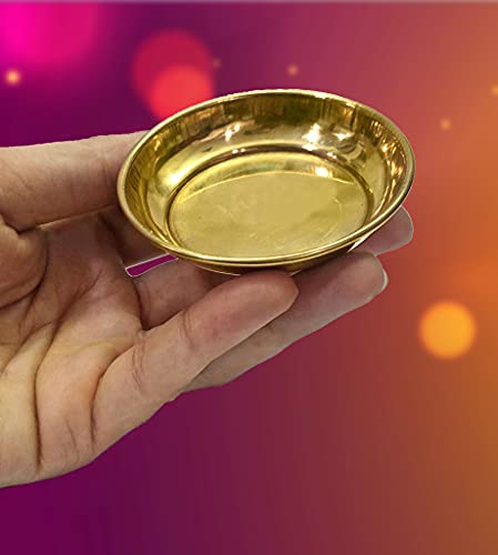 Set of 4 Pure Brass Puja Bhog Thali Plates - 8.3cm Ritual Offering Dishes