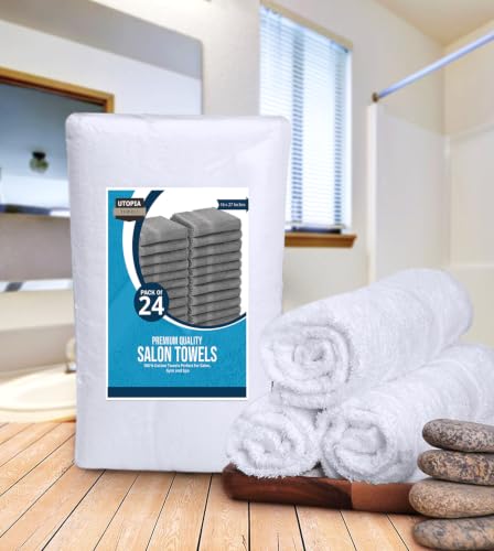 Utopia Towels Salon Towels, Pack of 24, 16x27 in, 100% Cotton, White