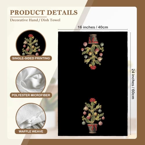 Dark Moody Christmas Cactus Kitchen Towels - Decorative 16x24 Waffle Microfiber - Christmas-08