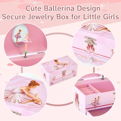Ballerina Musical Jewelry Box with Drawer for Kids Girls