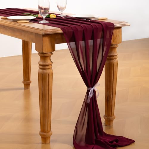 Burgundy Chiffon Table Runner 29 x 120 Inch Rustic Wedding Decor