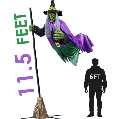 11.5 Ft Animated Hovering Witch Animatronic - Motion & Sound Prop