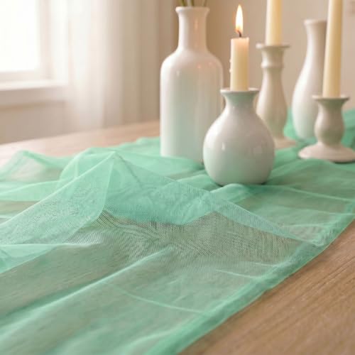 Artoid Mode Turquoise 28x120 Inch Gauze Table Runner for Holiday Party & Wedding Decor
