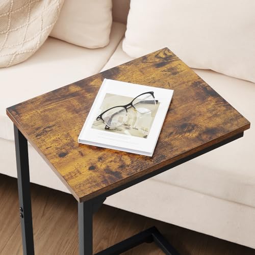 C-Shaped End Table Set of 2 - Sliding Couch Side Table & TV Tray, Rustic Brown