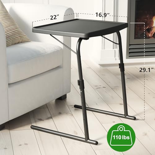 HXBOAUVS Black Set of 1 Large Adjustable TV Tray Table - 6 Height & 3 Tilt, 110lbs Capacity
