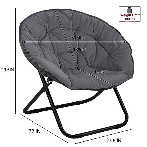 Folding Faux Fur Saucer Chair - Portable Soft Moon Chair for Bedroom