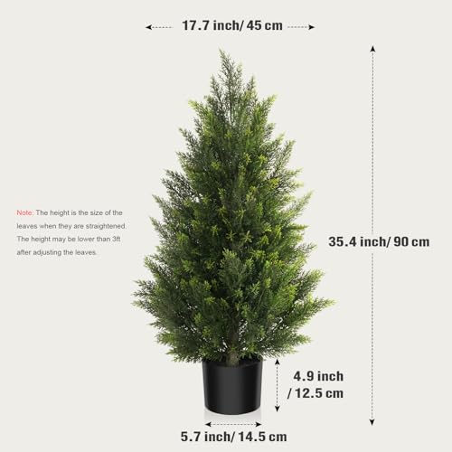 3ft Artificial Cedar Tree, Realistic Faux Potted Plant for Indoor & Outdoor