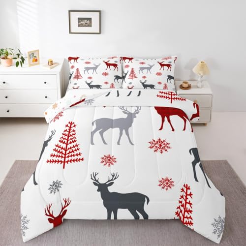 Erosebridal 16 Twin Christmas Deer Comforter Set - Snowflakes & Tree Pattern