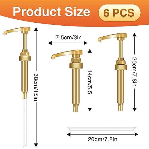 Gold Coffee Syrup Pump Dispensers, 6-Pack for 750ml 25.4 oz Bottles