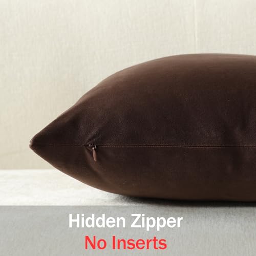 DEZENE Chocolate Brown Velvet Throw Pillow Covers 18x18 (Pack of 2)