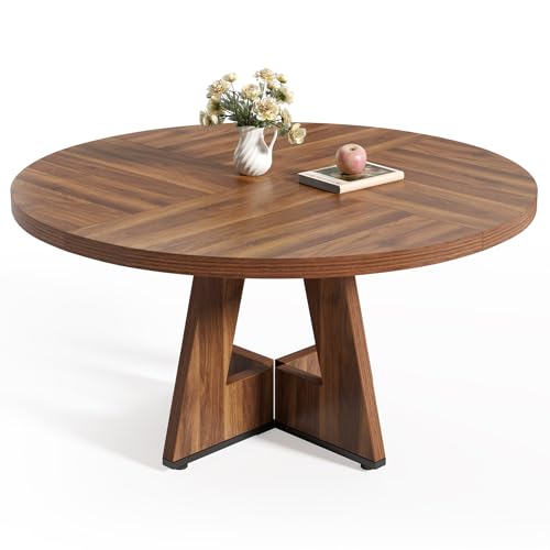47-Inch Round Dining Table with Wooden Pedestal Base for 4-6 People