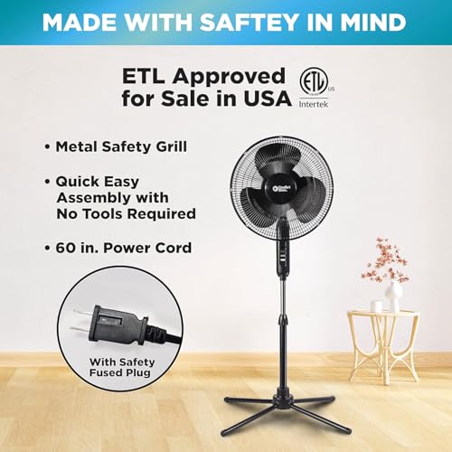 Comfort Zone 16-Inch Electric Oscillating Pedestal Stand Fan