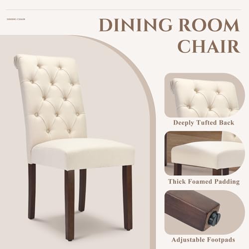 Tufted Upholstered Dining Chairs - Set of 2, Beige Linen Parsons Chairs