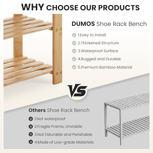 3-Tier Bamboo Shoe Rack Bench, Entryway Storage Organizer Seat